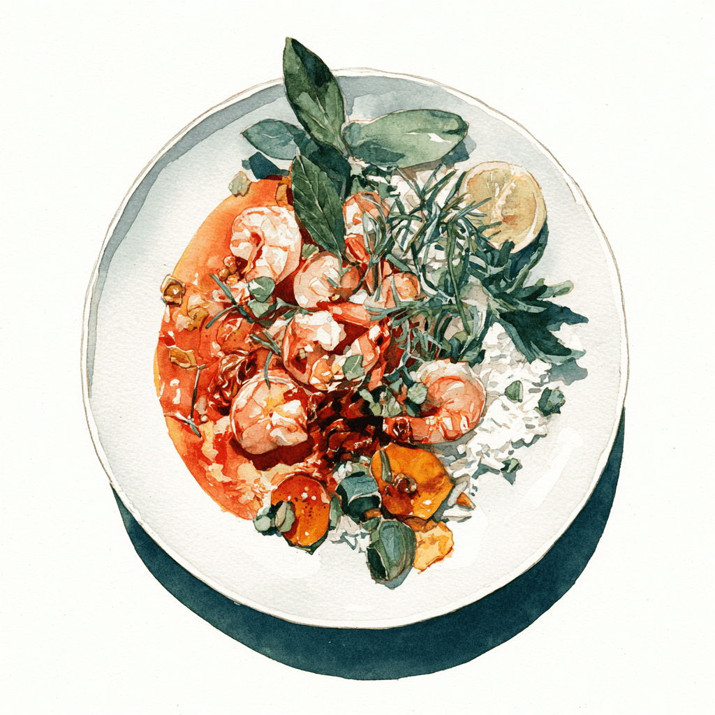 2 - 5P SCAMPIS, SAUCE JAUNE AU LAIT DE COCO, TAGLIATELLE AUX RUBANS DE COURGETTES ET FEUILLES D'EPINARDS